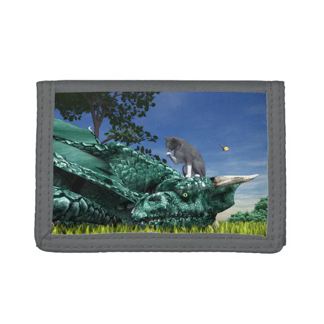 Surprise Visitor - Cute Cat on Dragon’s Head Tri-fold Wallet