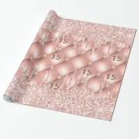Quinceanera rose gold glitter drips pink wrapping paper