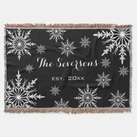 Black and White Winter Snowflakes Throw Blanket