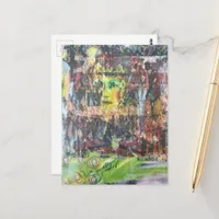 Unique colorful green vintage face mixed media postcard