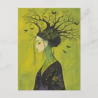 Woman With Birds and Trees on Her Head  Postcard