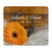 Orange Daisy and Horseshoe Country Western Wedding Cutting Board