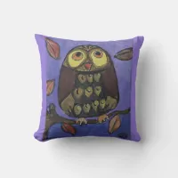 Folk Art Owl Painting Throw Pillow