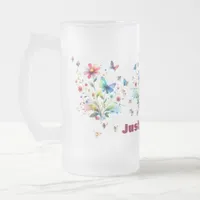 Simple Floral Watercolor Monogram Bee Frosted Glass Beer Mug