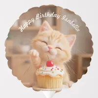 Cute Orange Kitten with a Cupcake Balloon