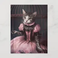 Ballerina Cat in the Bird Cage Postcard