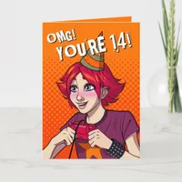 Teen Girl Cute Punk Gamer 14th Birthday Card