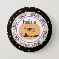 Polka Dot Happy Halloween Black Button