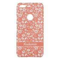 Coral Peach Tropical Girly Flowers Monogram Uncommon Google Pixel Case