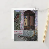 Retro Birds and Fish Collage Postcard