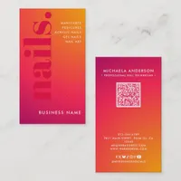 Nail Technician Pink Gradient QR Code Social Media Business Card