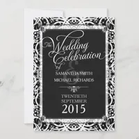 Unique Black White Lace Tribal Batik Wedding Invitation