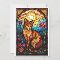 Stained Glass Style Orange Kitty with Pink Flowers Card