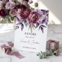 Watercolor Burgundy Plum Floral Wedding Favor Pedestal Sign