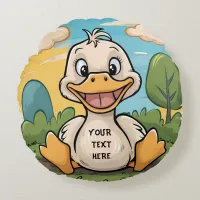 Cute funny little cartoon duck happy smile round pillow