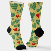 Yellow and Green Heart Pattern Socks