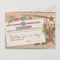 Vintage Telegram Merry Christmas Holiday Postcard