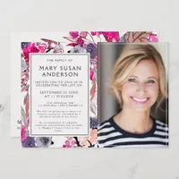 Funeral Pink Florals Celebration of Life Photo Invitation