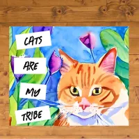 Cute Watercolor Orange Cat and Pretty Flowers Poster