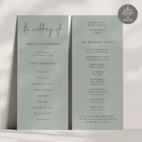 Modern Script Light Sage Green Wedding Program