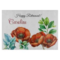 Sublime Watercolor Red Poppies Happy Retirement Cutting Board