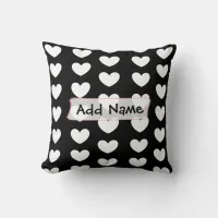 Personalized Black and White Hearts Throw Pillow