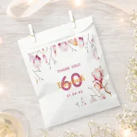 Pink magnolia floral white thank you 60th birthday favor bag