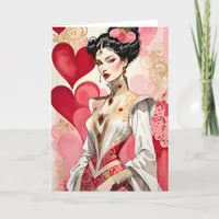 Valentine Lady in Elegant White and Red Gown Announcement