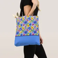 Vivid Blue Yellow Red Purple Flowers Color Block Tote Bag