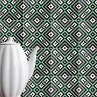 Green Gray Black White Op Art Geometric Striped Ceramic Tile