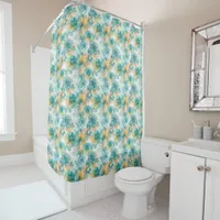 Teal Yellow Alcohol Ink Illustration Print Shower Curtain