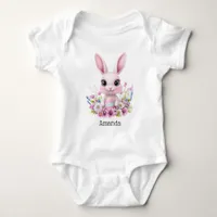 Cute Bunny Pink Flowers with Easter Egg Baby Bodysuit