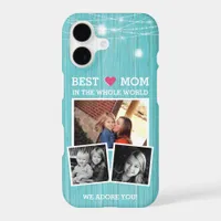 Best Mom String Lights Wood Family Photo Collage iPhone 17 Case