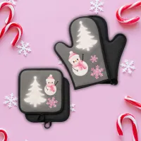 Merry Christmas Pretty in Pink | Oven Mitt & Pot Holder Set