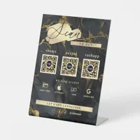 Black Marble Gold Agate 3 Qr Code Scan To Pay Pedestal Sign