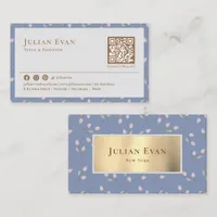 Faux Gold Dusty Blue Floral Business Card