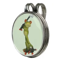 Frog Figurine Golfer Golf Hat Clip and Ball Marker