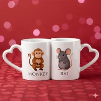 Rat 鼠 Monkey 猴 Chinese Zodiac Coffee Mug Set