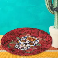 Sugar Skull Pink Red Roses Holidays Paper Plates