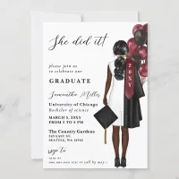 Modern Burgundy Photo She Did It Graduation Invitation