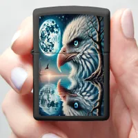 Silent Eagle Beneath a Glowing Midnight Moon Zippo Lighter