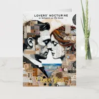 Lovers Between Us and the Moon Mixed Media Collage Foil Greeting Card