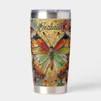 Beautiful Impasto Butterfly & Flowers Personalized Insulated Tumbler