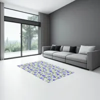 Blue Hydrangeas Botanical Floral Pattern 7x5 ft Rug