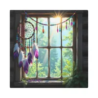 Pretty Boho Purple Dreamcatcher in Window   Metal Print