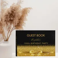 100th birthday party black gold bow guest book