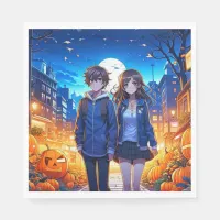 Happy Halloween | Anime Couple Holding Hands Napkins