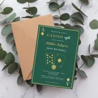 Casino night green gold birthday invitation