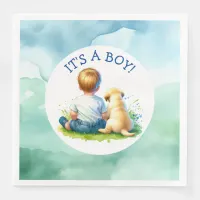 It's a Boy | A Baby and his Dog Baby Shower Paper Dinner Napkins