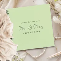 Modern Script Mr Mrs Wedding Lime Cream Guest Book